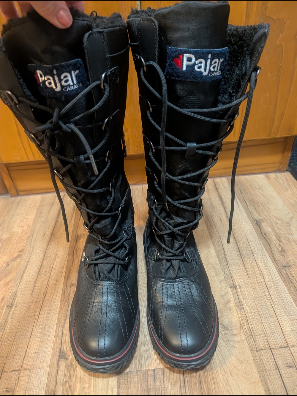 Pajar Black Women's Lace-Up Winter Boots with Red Trim - Picture 4 of 12